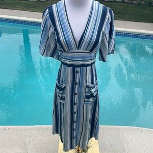Anthropologie’s Moon River Blue and White Stripped Dress | Size Small